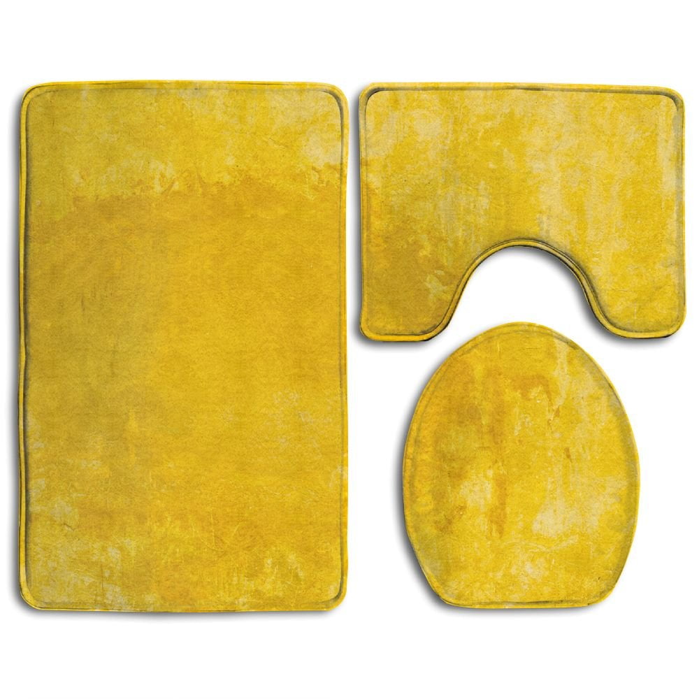 CHAPLLE Rusty Scratch Yellow Wall 3 Piece Bathroom Rugs Set Bath Rug