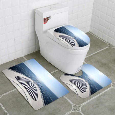 CHAPLLE Sailing Boat 3 Piece Bathroom Rugs Set Bath Rug Contour Mat and Toilet Lid Cover