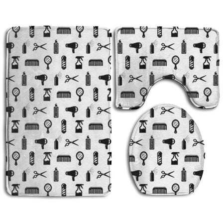 CHAPLLE Salon Barber Hairdresser 3 Piece Bathroom Rugs Set Bath Rug Contour Mat and Toilet Lid Cover