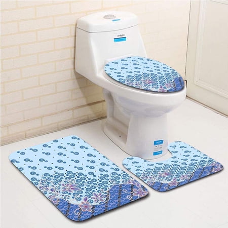 CHAPLLE Scandinavian Interlace Celtic Knot Forms Cultural Interactions Graphic Lilac 3 Piece Bathroom Rugs Set Bath Rug Contour Mat and Toilet Lid Cover