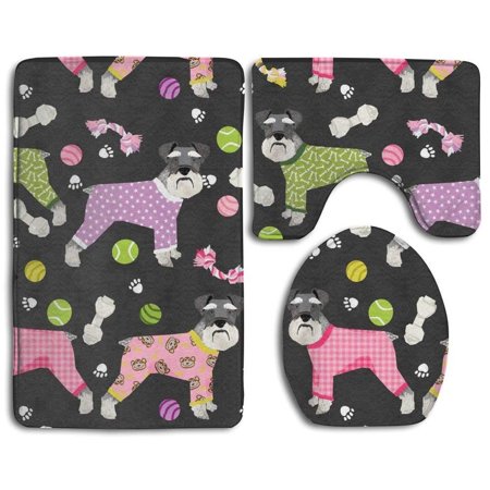 CHAPLLE Schnauzers in Jammies 3 Piece Bathroom Rugs Set Bath Rug Contour Mat and Toilet Lid Cover