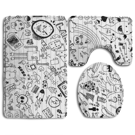 CHAPLLE Scientific Atom 3 Piece Bathroom Rugs Set Bath Rug Contour Mat and Toilet Lid Cover