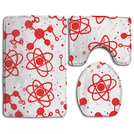CHAPLLE Scientific Atom 3 Piece Bathroom Rugs Set Bath Rug Contour Mat and Toilet Lid Cover