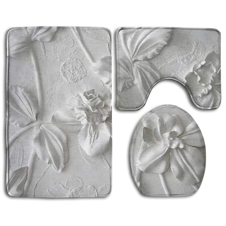 CHAPLLE Sculpture Flower 3 Piece Bathroom Rugs Set Bath Rug Contour Mat and Toilet Lid Cover