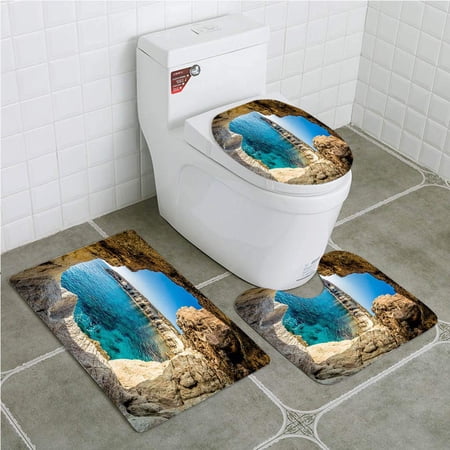 CHAPLLE Sea Caves Near Ayia Napa Cyprus 3 Piece Bathroom Rugs Set Bath Rug Contour Mat and Toilet Lid Cover