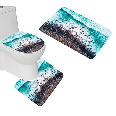 CHAPLLE Sea Rock Shore Surf 3 Piece Bathroom Rugs Set Bath Rug Contour Mat and Toilet Lid Cover