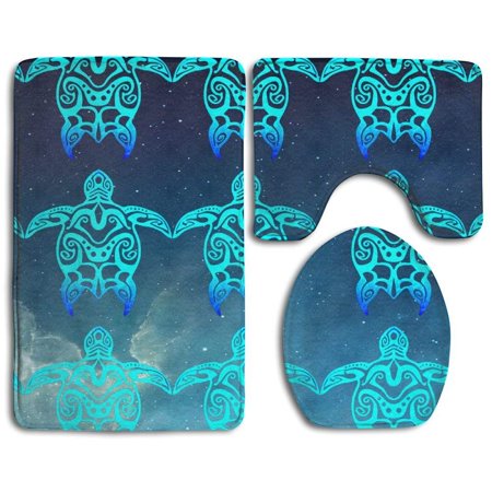 CHAPLLE Sea Turtle 3 Piece Bathroom Rugs Set Bath Rug Contour Mat and Toilet Lid Cover