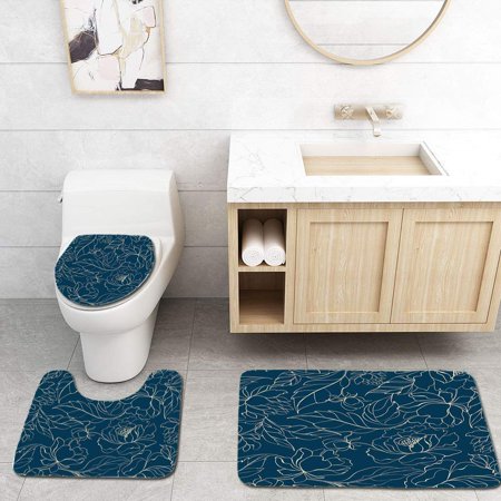 CHAPLLE Seamless Floral 3 Piece Bathroom Rugs Set Bath Rug Contour Mat and Toilet Lid Cover