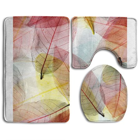 CHAPLLE Seamless Leaves 3 Piece Bathroom Rugs Set Bath Rug Contour Mat and Toilet Lid Cover