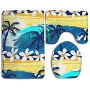 CHAPLLE Seashells Starfish On Beach 3 Piece Bathroom Rugs Set Bath Rug Contour Mat and Toilet Lid Cover