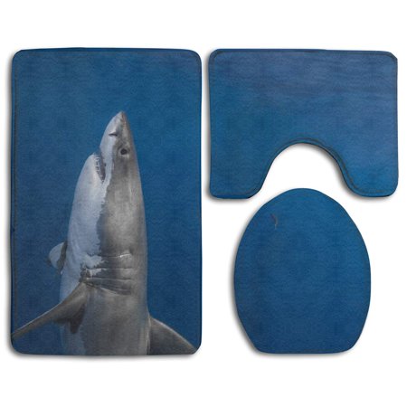 CHAPLLE Shark Standing Newest 3 Piece Bathroom Rugs Set Bath Rug Contour Mat and Toilet Lid Cover