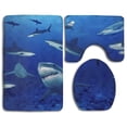 thumbnail image 1 of CHAPLLE Shark Swim Blue Ocean 3 Piece Bathroom Rugs Set Bath Rug Contour Mat and Toilet Lid Cover, 1 of 2