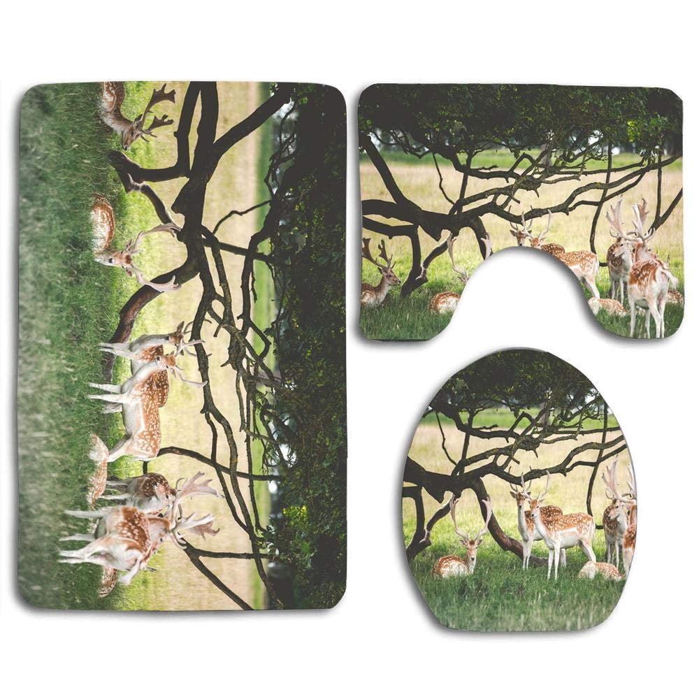 CHAPLLE Sika Deer Love Spring Forest 3 Piece Bathroom Rugs Set Bath Rug ...