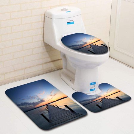 CHAPLLE Silent Place 3 Piece Bathroom Rugs Set Bath Rug Contour Mat and Toilet Lid Cover