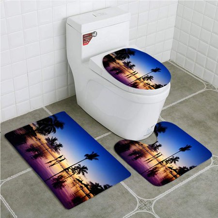 CHAPLLE Silhouettes Young Couple at Scenic Sunset 3 Piece Bathroom Rugs Set Bath Rug Contour Mat and Toilet Lid Cover