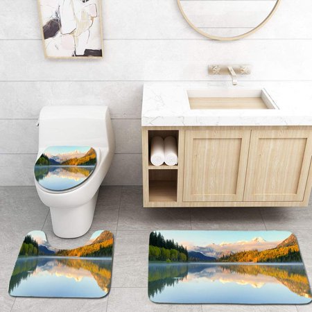 CHAPLLE Silver Lake Panorama 3 Piece Bathroom Rugs Set Bath Rug Contour Mat and Toilet Lid Cover
