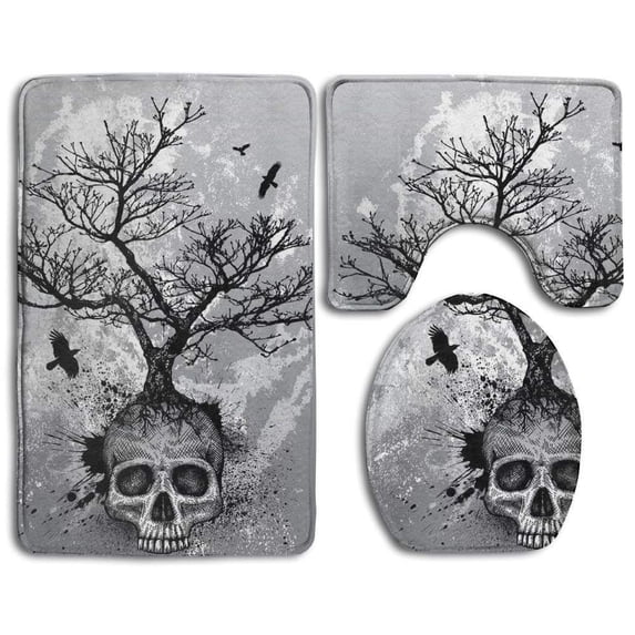 CHAPLLE Skull Tree Black Eagle 3 Piece Bathroom Rugs Set Bath Rug Contour Mat and Toilet Lid Cover