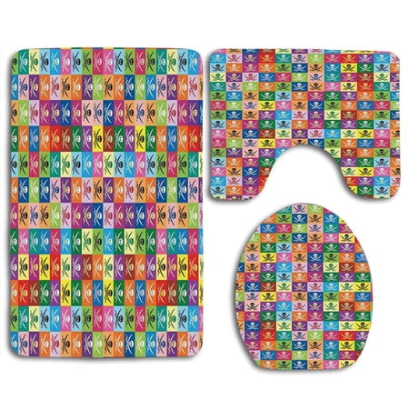 CHAPLLE Skulls Skull and Swords Pirate Flags Jolly Roger Colorful 3 Piece Bathroom Rugs Set Bath Rug Contour Mat and Toilet Lid Cover