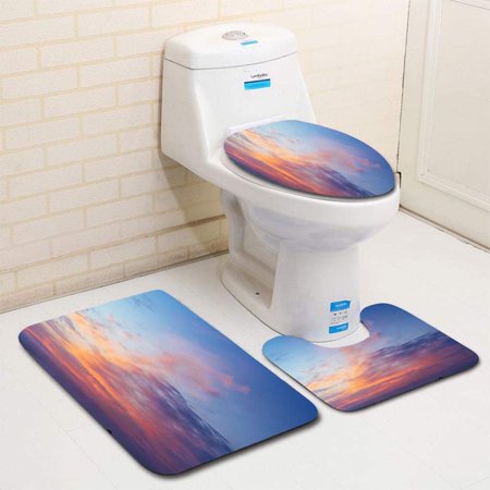 CHAPLLE Sky 3 Piece Bathroom Rugs Set Bath Rug Contour Mat and Toilet Lid Cover
