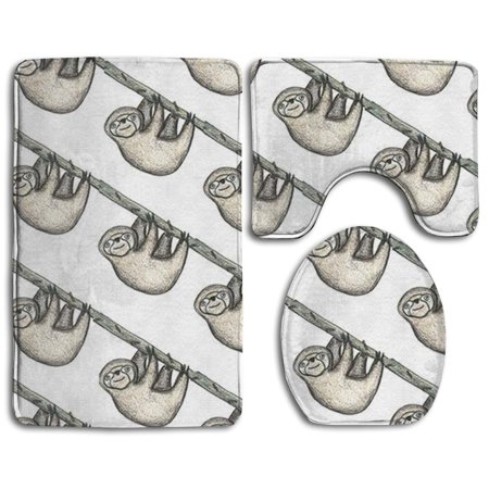 CHAPLLE Sloth 3 Piece Bathroom Rugs Set Bath Rug Contour Mat and Toilet Lid Cover