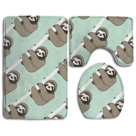 CHAPLLE Sloth Cute 3 Piece Bathroom Rugs Set Bath Rug Contour Mat and Toilet Lid Cover