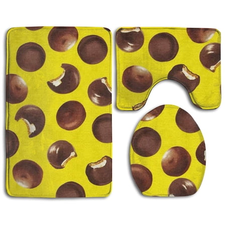 CHAPLLE Snack 3 Piece Bathroom Rugs Set Bath Rug Contour Mat and Toilet Lid Cover