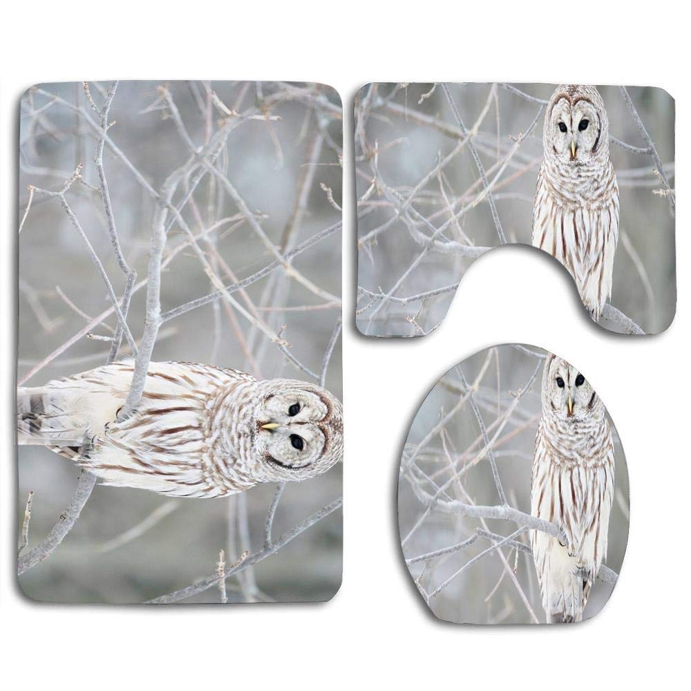 CHAPLLE Snow Winter Owl Birds 3 Piece Bathroom Rugs Set Bath Rug ...