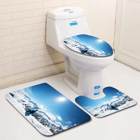 CHAPLLE Snowboarder Enjoying Nature in Mountains 3 Piece Bathroom Rugs Set Bath Rug Contour Mat and Toilet Lid Cover
