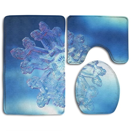CHAPLLE Snowflake 3 Piece Bathroom Rugs Set Bath Rug Contour Mat and Toilet Lid Cover