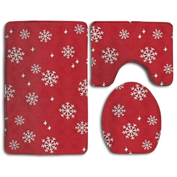 CHAPLLE Snowflake Fashion Bath Rugs, Red, 3 -Pieces