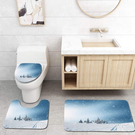 CHAPLLE Snowy Landscape 3 Piece Bathroom Rugs Set Bath Rug Contour Mat and Toilet Lid Cover
