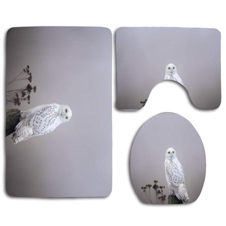 CHAPLLE Snowy Owl 3 Piece Bathroom Rugs Set Bath Rug Contour Mat and Toilet Lid Cover