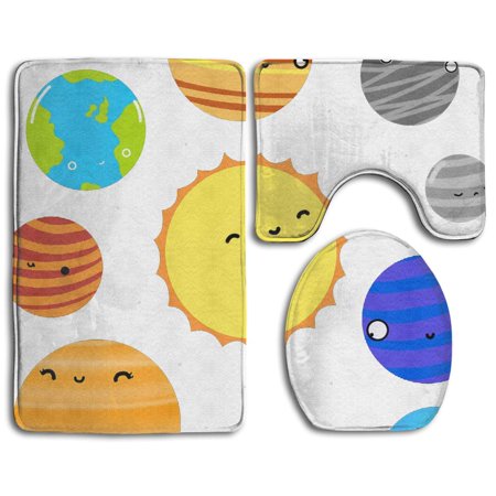 CHAPLLE Solar System 3 Piece Bathroom Rugs Set Bath Rug Contour Mat and Toilet Lid Cover