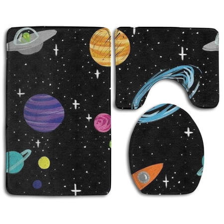 CHAPLLE Space Astronaut Cool 3 Piece Bathroom Rugs Set Bath Rug Contour Mat and Toilet Lid Cover