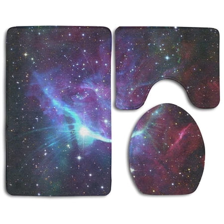 CHAPLLE Space Cat 3 Piece Bathroom Rugs Set Bath Rug Contour Mat and Toilet Lid Cover
