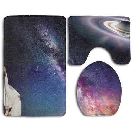 CHAPLLE Space Sloth 3 Piece Bathroom Rugs Set Bath Rug Contour Mat and Toilet Lid Cover