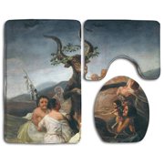 CHAPLLE Spanish Oil Painting 3 Piece Bathroom Rugs Set Bath Rug Contour Mat and Toilet Lid Cover
