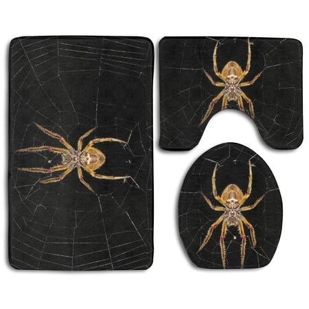CHAPLLE Spider 3 Piece Bathroom Rugs Set Bath Rug Contour Mat and Toilet Lid Cover