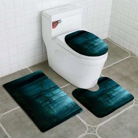CHAPLLE Spooky Dark Forest at Night in Moonlight 3 Piece Bathroom Rugs Set Bath Rug Contour Mat and Toilet Lid Cover