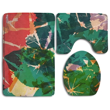 CHAPLLE Spoonflower 3 Piece Bathroom Rugs Set Bath Rug Contour Mat and Toilet Lid Cover