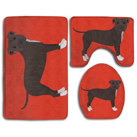 CHAPLLE Staffterrier 3 Piece Bathroom Rugs Set Bath Rug Contour Mat and Toilet Lid Cover