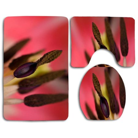 CHAPLLE Stamens Macro 3 Piece Bathroom Rugs Set Bath Rug Contour Mat and Toilet Lid Cover