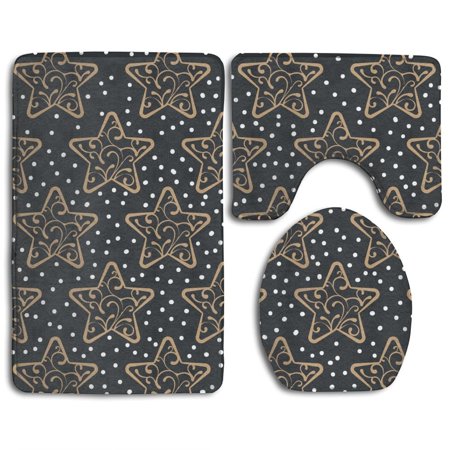 CHAPLLE Star Snow 3 Piece Bathroom Rugs Set Bath Rug Contour Mat and Toilet Lid Cover