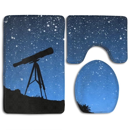 CHAPLLE Star Tracker Telescope 3 Piece Bathroom Rugs Set Bath Rug Contour Mat and Toilet Lid Cover