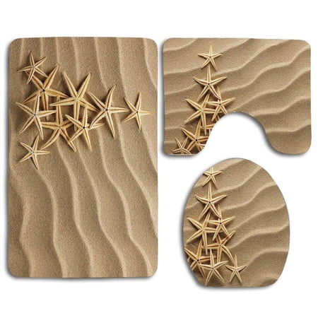 CHAPLLE Starfish Christmas Tree from Shells on Sand Maritime Summer Coast Holiday Vacation light Brown 3 Piece Bathroom Rugs Set Bath Rug Contour Mat and Toilet Lid Cover
