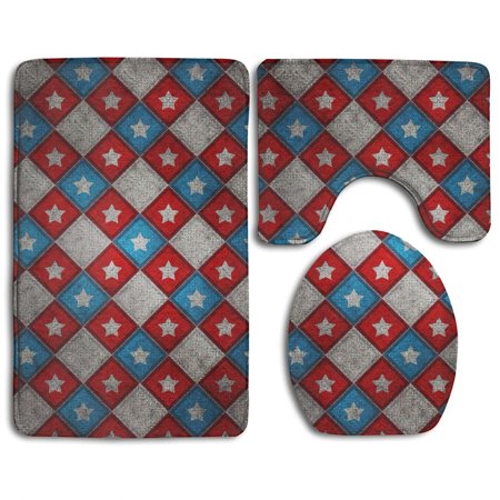 CHAPLLE Stars Stripes 3 Piece Bathroom Rugs Set Bath Rug Contour Mat and Toilet Lid Cover