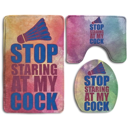CHAPLLE Stop Staring at My Cock 3 Piece Bathroom Rugs Set Bath Rug Contour Mat and Toilet Lid Cover