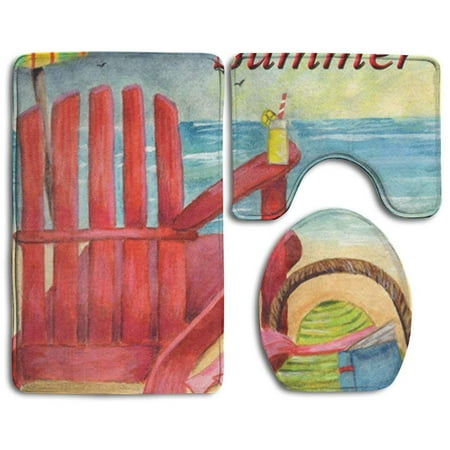 CHAPLLE Summer Beach Picnic Flag 3 Piece Bathroom Rugs Set Bath Rug Contour Mat and Toilet Lid Cover