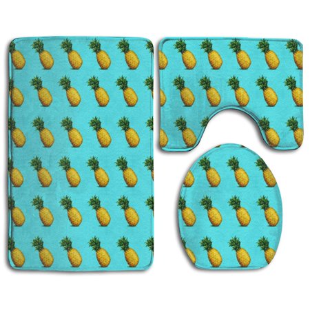 CHAPLLE Summer Fruit Pineapples 3 Piece Bathroom Rugs Set Bath Rug Contour Mat and Toilet Lid Cover