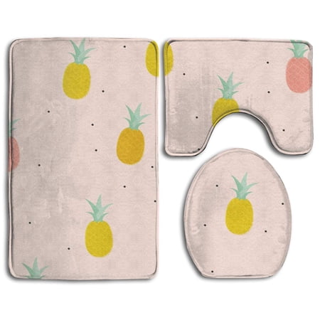 CHAPLLE Summer Pineapple Polka Dots 3 Piece Bathroom Rugs Set Bath Rug Contour Mat and Toilet Lid Cover